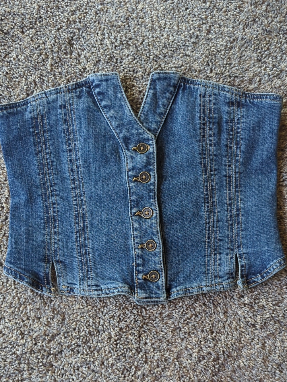 Free People Denim Button Down Corset Top - Blue S